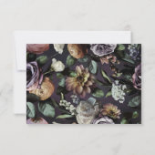 Donkere Moody Paarse Floral QR Code Wedding RSVP K Kaartje (Achterkant)