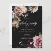 Donkere Moody Pastel Opulent Bloemen Zwarte Verjaa Kaart (Voorkant)