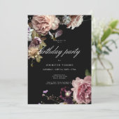 Donkere Moody Pastel Opulent Bloemen Zwarte Verjaa Kaart (Staand voorkant)
