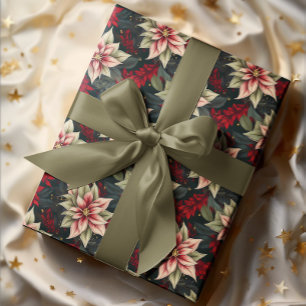 Donkere Moody Poinsettia Bloemen Wintervakantie Cadeaupapier