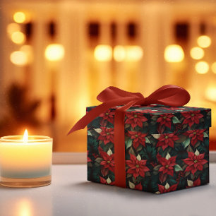 Donkere Moody Poinsettia Bloemen Wintervakantie Cadeaupapier