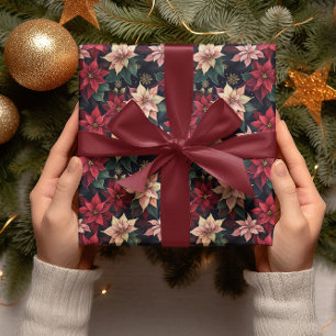 Donkere Moody Poinsettia Bloemen Wintervakantie Cadeaupapier