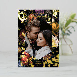 Donkere Moody Romantic Floral foto slaat de datum  Folie Uitnodiging