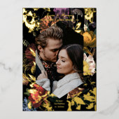 Donkere Moody Romantic Floral foto slaat de datum  Folie Uitnodiging (Voorkant)