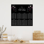 Donkere Moody Romantic Floral Wedding Seating Char Poster (Keuken)
