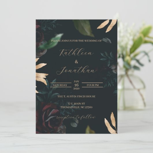 Donkere Moody Wedding Invitation Black Wedding Inv Kaart (Staand voorkant)