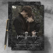 Donkere Moody Zwarte Schedel Damast Foto Bruiloft Save The Date