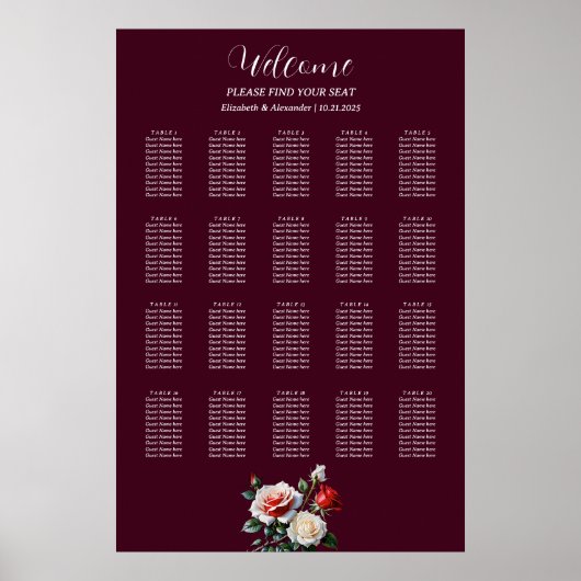 Donkere mooie roze witte rode rozen zitplaatskaart poster (Voorkant)