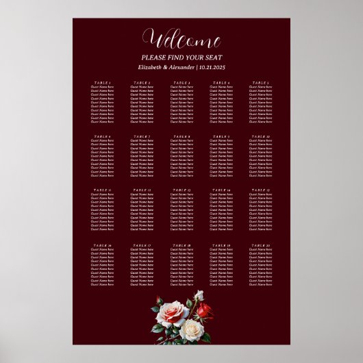 Donkere mooie roze witte rode rozen zitplaatskaart poster (Voorkant)