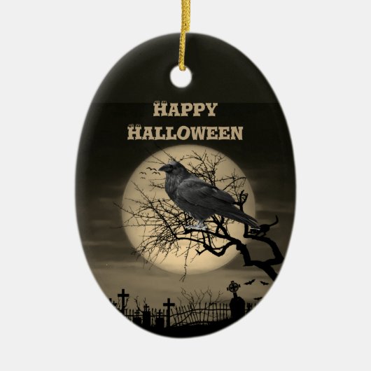 Donkere Moon Graveyard en Raven Halloween Keramisch Ornament (Voorkant)