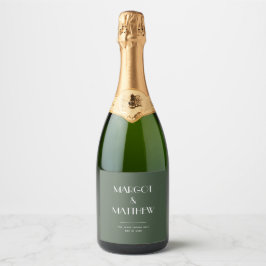 Donkere Mosgroene Minimalistische Scandi Bruiloft Sparkling Wijnetiket