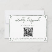 Donkere Mosgroene Whimsical Boho QR Code Huwelijk RSVP Kaartje (Voorkant)