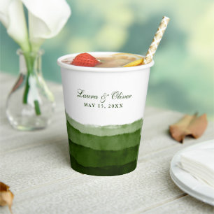 Donkere Moss Green Waterverf Wedding I Papieren Bekers