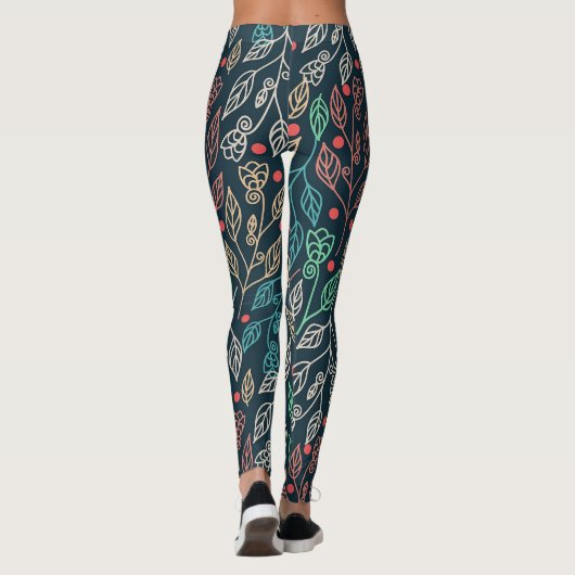 Donkere multicolor bladeren leggings (Achterkant)