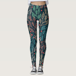 Donkere multicolor bladeren leggings