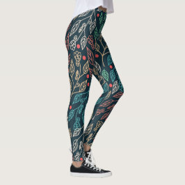 Donkere multicolor bladeren leggings