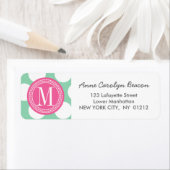 Donkere Munt & Roze| Grote Polka Dots Monogrammed Etiket (Insitu)