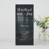 Donkere, mysterieuze bosbomen schemering huwelijks programmakaart (Staand voorkant)