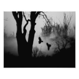 Donkere mysterieuze bosgewassen foto afdruk