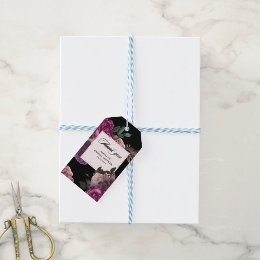 Donkere, mysterieuze waterverf bloemen zwarte Brui Cadeaulabel (Met Touw)