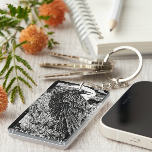 Donkere mystieke raaf sleutelhanger (Voorkant Rechts)