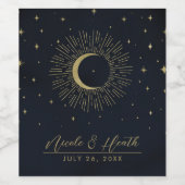Donkere Nacht Goud Hemelse Zonnebrand Maan Huwelij Wijn Etiket (Enkel label)
