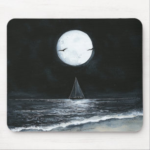 Donkere Nacht Volle Maan Oceaan Strand Muismat