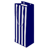 Donkere Navy blauw en witte streep Wijn Cadeautas (Achterkant Gekanteld)