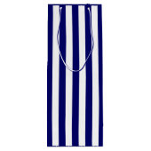 Donkere Navy blauw en witte streep Wijn Cadeautas (Achterkant)