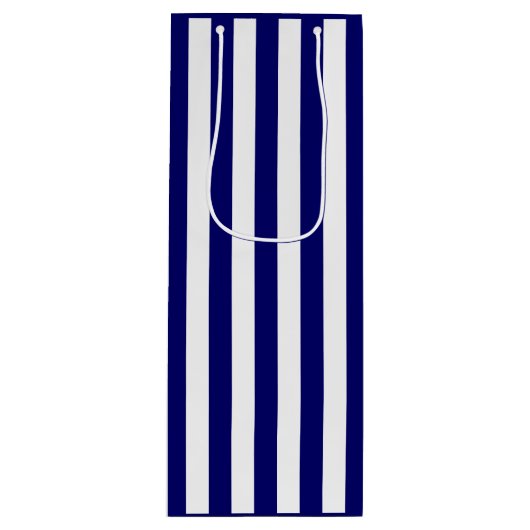 Donkere Navy blauw en witte streep Wijn Cadeautas (Voorkant)