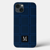 Donkere Navy Blue Custom Single Initiaal Striped Case-Mate iPhone Case (Achterkant)
