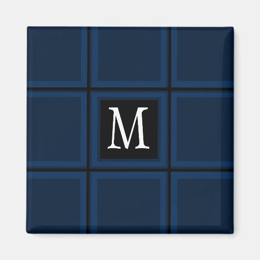 Donkere Navy Blue Custom Single Initiaal Striped Magneet (Voorkant)