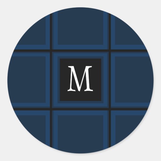 Donkere Navy Blue Custom Single Initiaal Striped Ronde Sticker (Voorkant)