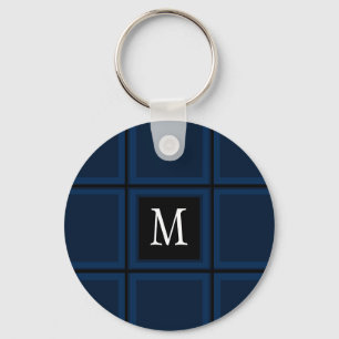 Donkere Navy Blue Custom Single Initiaal Striped Sleutelhanger