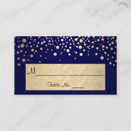 Donkere Navy Blue en Gold Chevron en Confetti Stip Plaatskaartje