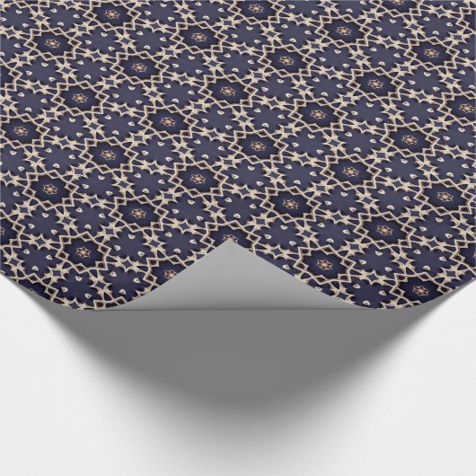 Donkere Navy Blue en Gold Elegant Network Pattern Cadeaupapier (Hoek)