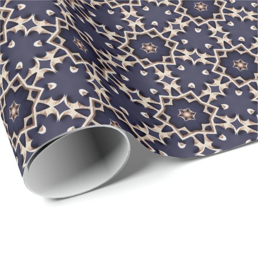 Donkere Navy Blue en Gold Elegant Network Pattern Cadeaupapier (Rol Hoek)