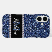 Donkere Navy Blue Glitter & Pareltjes, naam en mon Case-Mate iPhone Case (Achterkant (horizontaal))