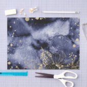 Donkere Navy Blue Water Kleur met gouden bloem 2 Tissuepapier (Craft)