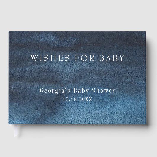 Donkere Navy Blue Waterverf Wash Boy Baby shower Gastenboek (Voorkant)