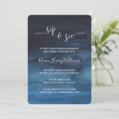 Donkere Navy Blue Waterverf Wash Boy Sip and See Kaart (Staand voorkant)