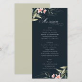 Donkere Navy Blush Greenery Floral Wedding Menu Ka (Voorkant / Achterkant)