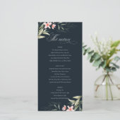 Donkere Navy Blush Greenery Floral Wedding Menu Ka (Staand voorkant)
