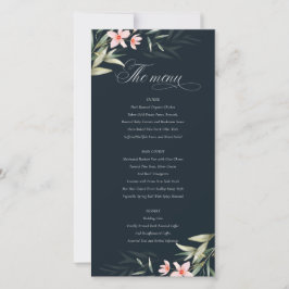 Donkere Navy Blush Greenery Floral Wedding Menu Ka