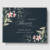 Donkere Navy Blush Groene Flora Bos Bruiloft Gastenboek (Voorkant)