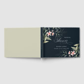 Donkere Navy Blush Groene Flora Bruiloftsbruiloft Gastenboek (Volledig)