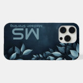 Donkere Navy Botanische Bladeren Monogram iPhone H Hoesje (Achterkant horizontaal)