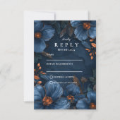 Donkere Navy Botanische Romantiek RSVP Kaartje (Voorkant)