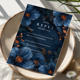Donkere Navy Botanische Romantiek RSVP Kaartje