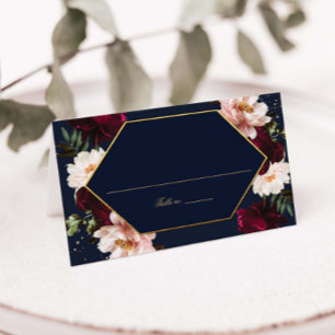 Donkere Navy Bourgondi Blush Pioenrozen Bloemige T Plaatskaartje